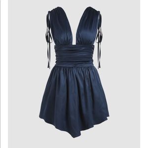 NWT Navy Blue “Solid Satin Ruched Mini Dress” from Cider